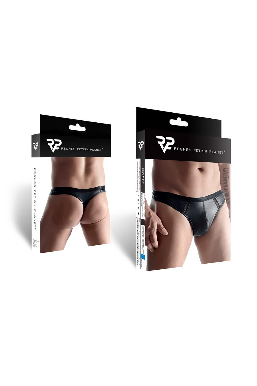 Regnes Fetish Planet tanga bărbătească cu aspect ud și bandă, negru, M