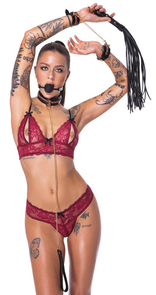 Set de bondage Bad Kitty cu 6 piese, negru cu accente aurii