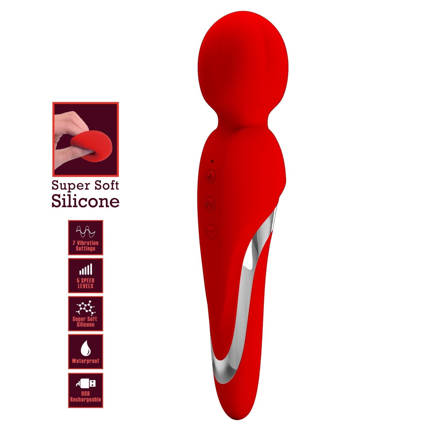 Baghetă de masaj USB Walter Pretty Love din silicon, 7 vibrații