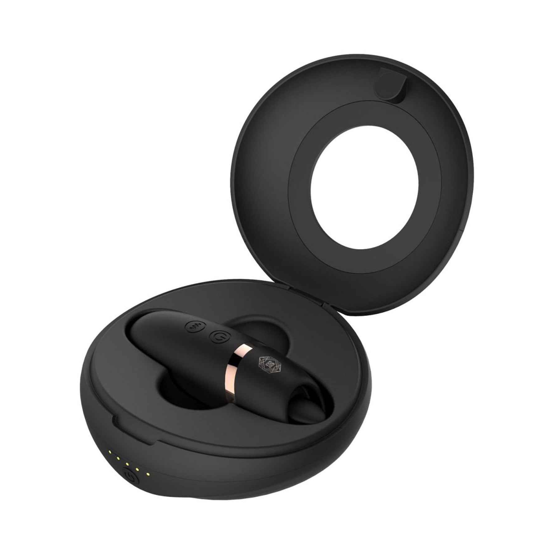 Stimulator de lins Rosy Gold cu carcasă de încărcare, negru