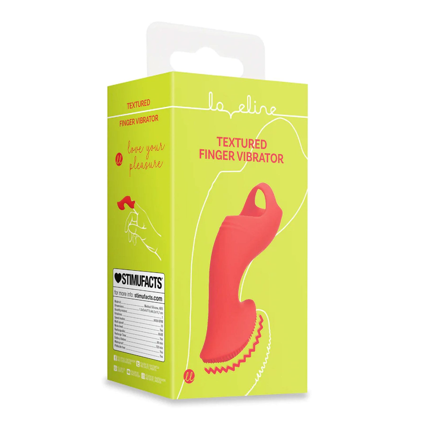 Vibrator mini texturat pentru deget Loveline, roșu, 12 cm