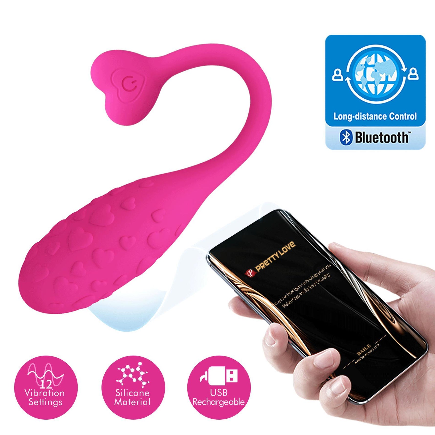 Ou vibrant Pretty Love Fisherman roz cu 12 moduri de utilizare în aplicație