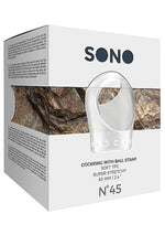Inel pentru penis Sono No.45 cu curea pentru testicule, TPE transparent