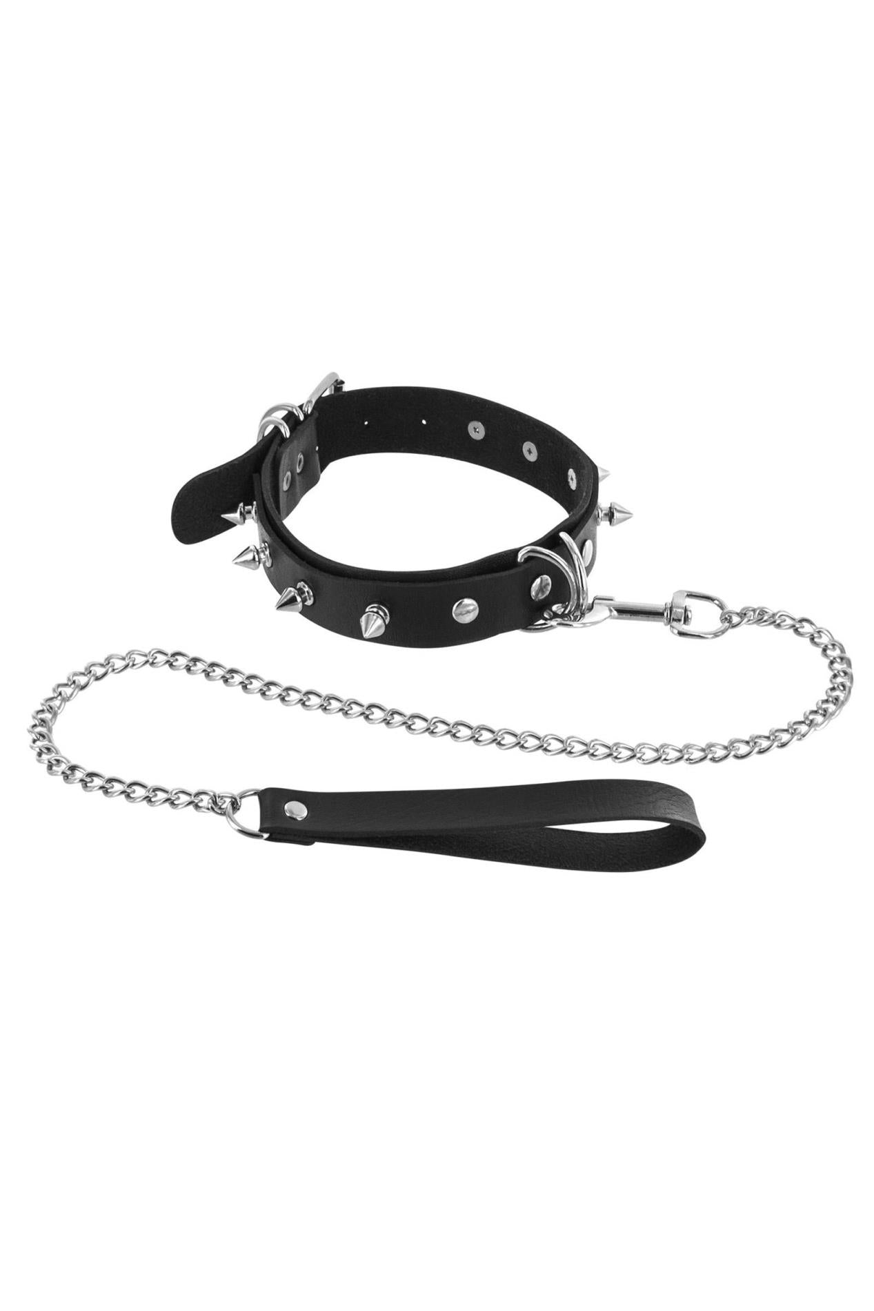 Fetish Tentation Zgardă și lesă cu spike din metal negru