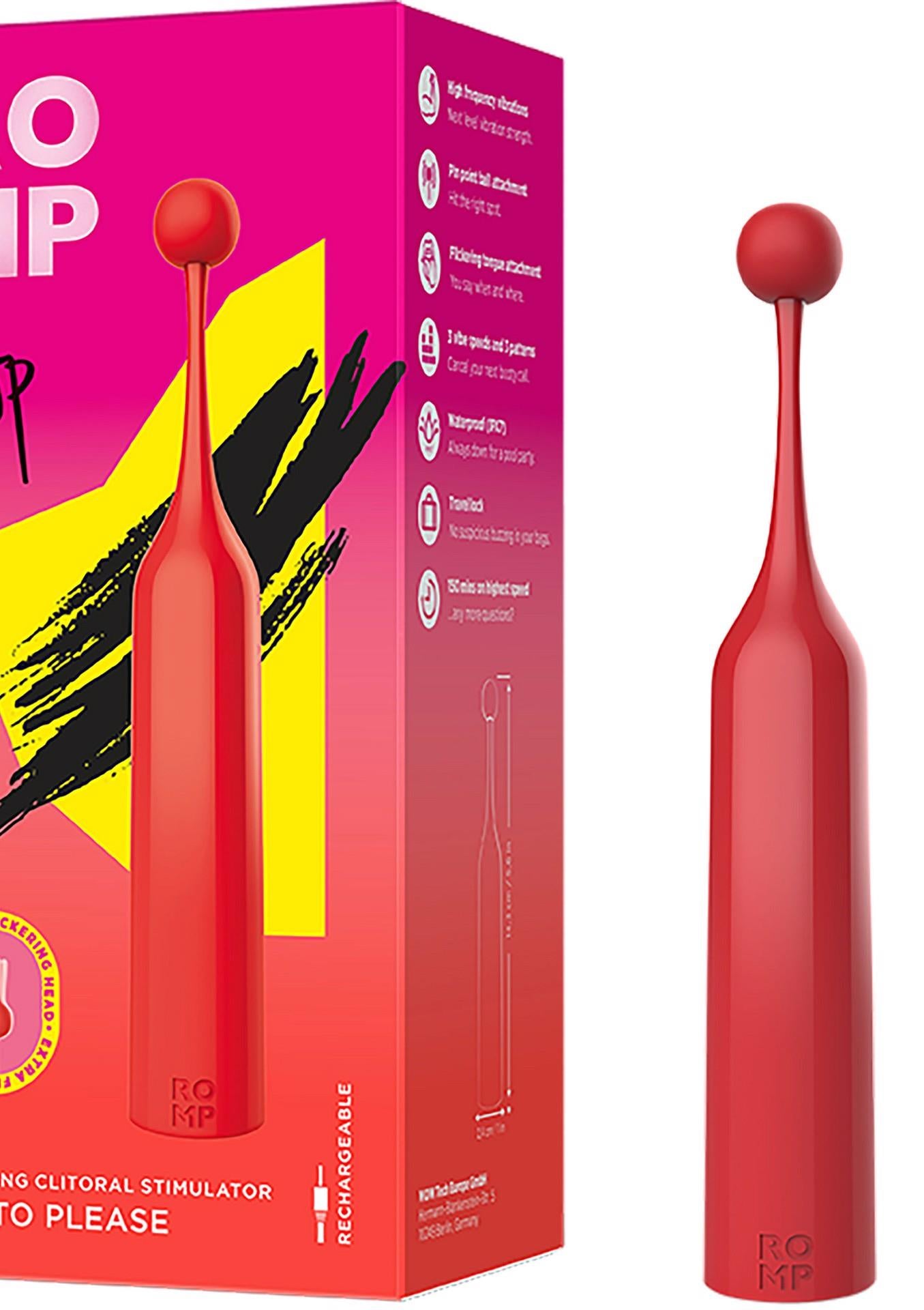 Vibrator ROMP Pop Roșu cu Capete USB Interschimbabile