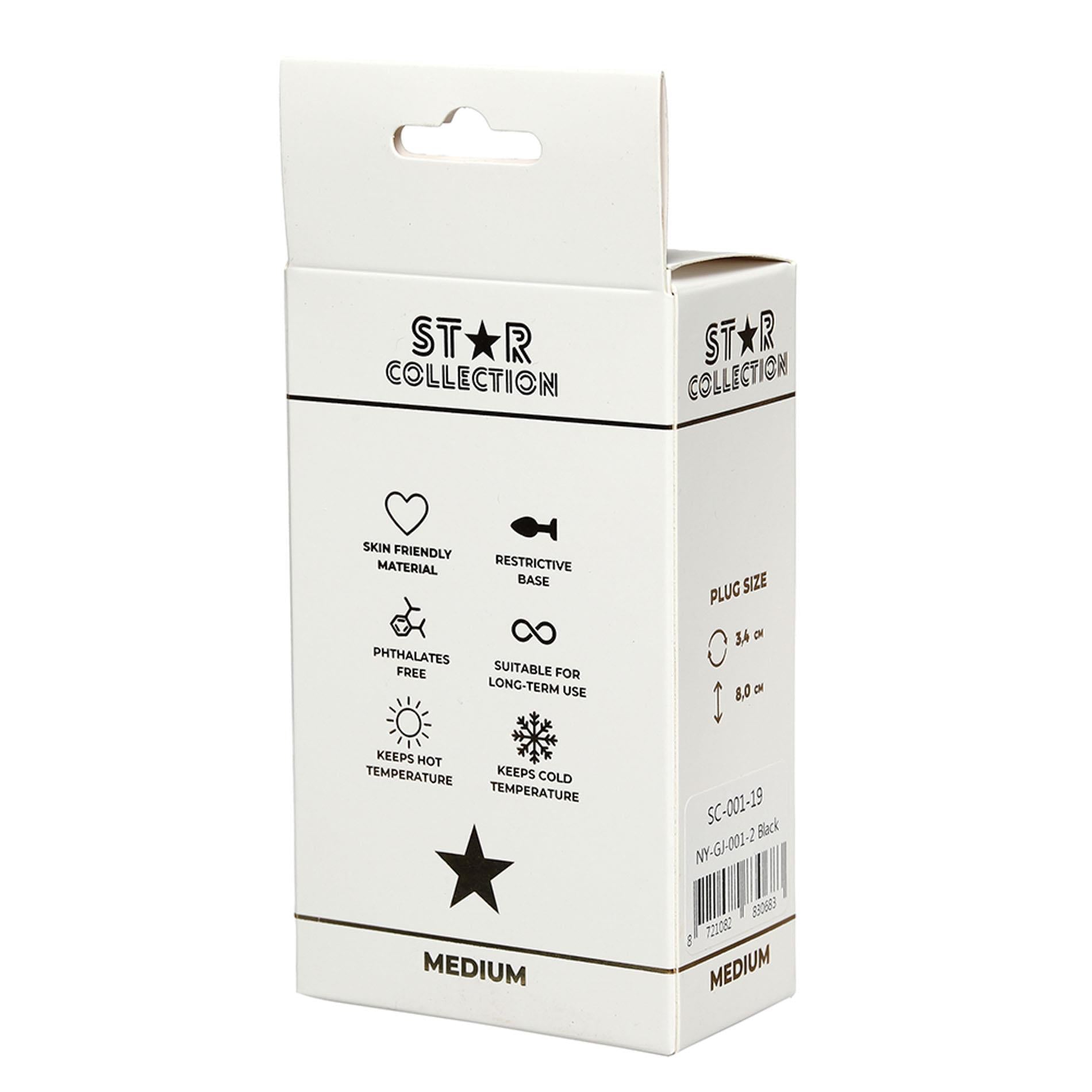 Colecția Star - Dop anal din silicon negru M cu piatră mov