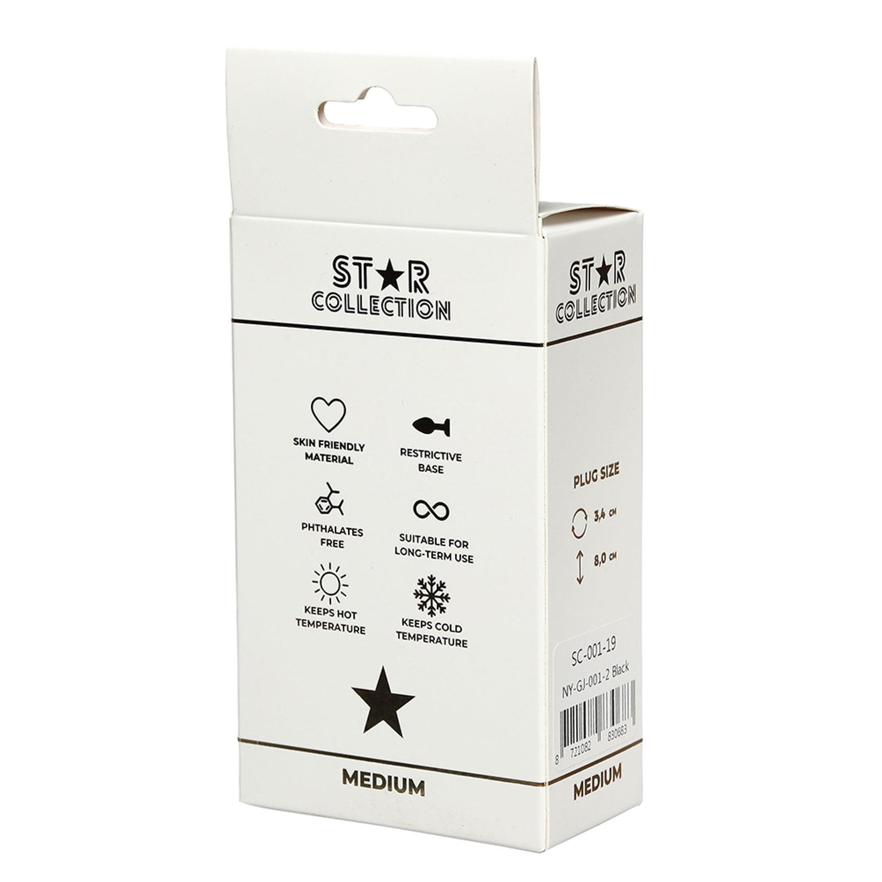 Colecția Star - Dop anal din silicon negru M cu piatră mov