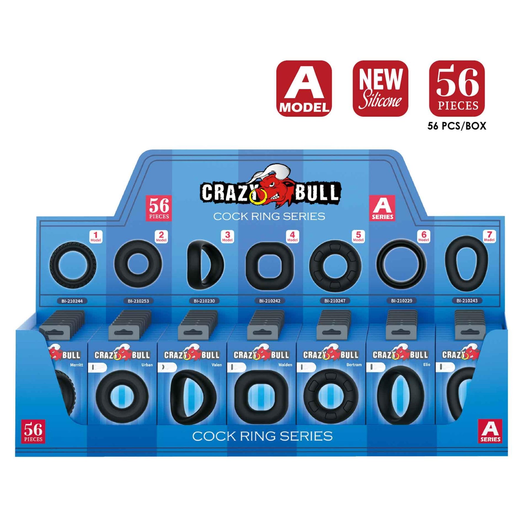 Set de 56 de inele pentru penis Crazy Bull din silicon