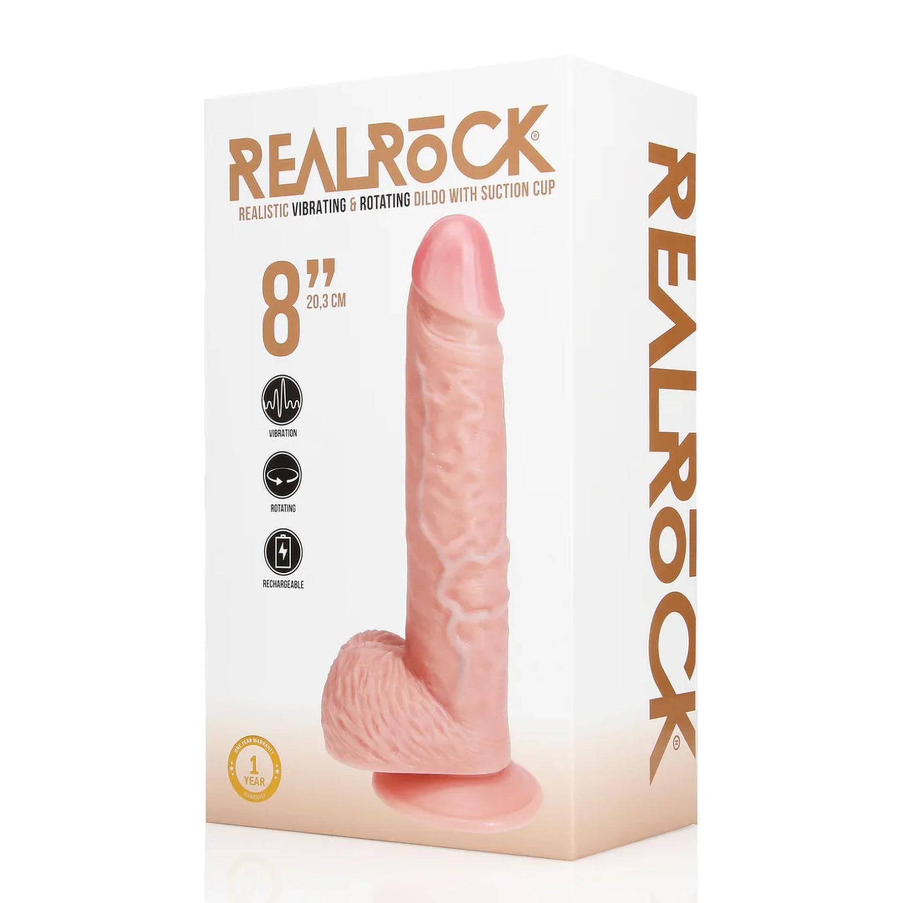 Vibrator rotativ pentru testicule RealRock, realist și cărnos, de 20,5 cm