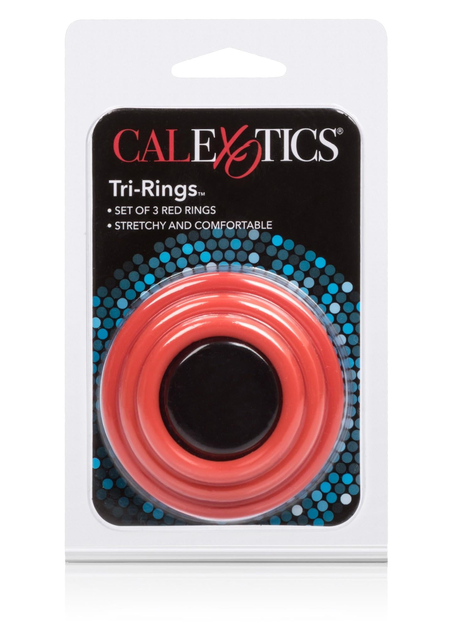 Inele pentru penis Calexotics Tri Rings din silicon roșu