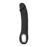 Vibrator realist fantezie, silicon negru, 22 cm, USB cu încălzire