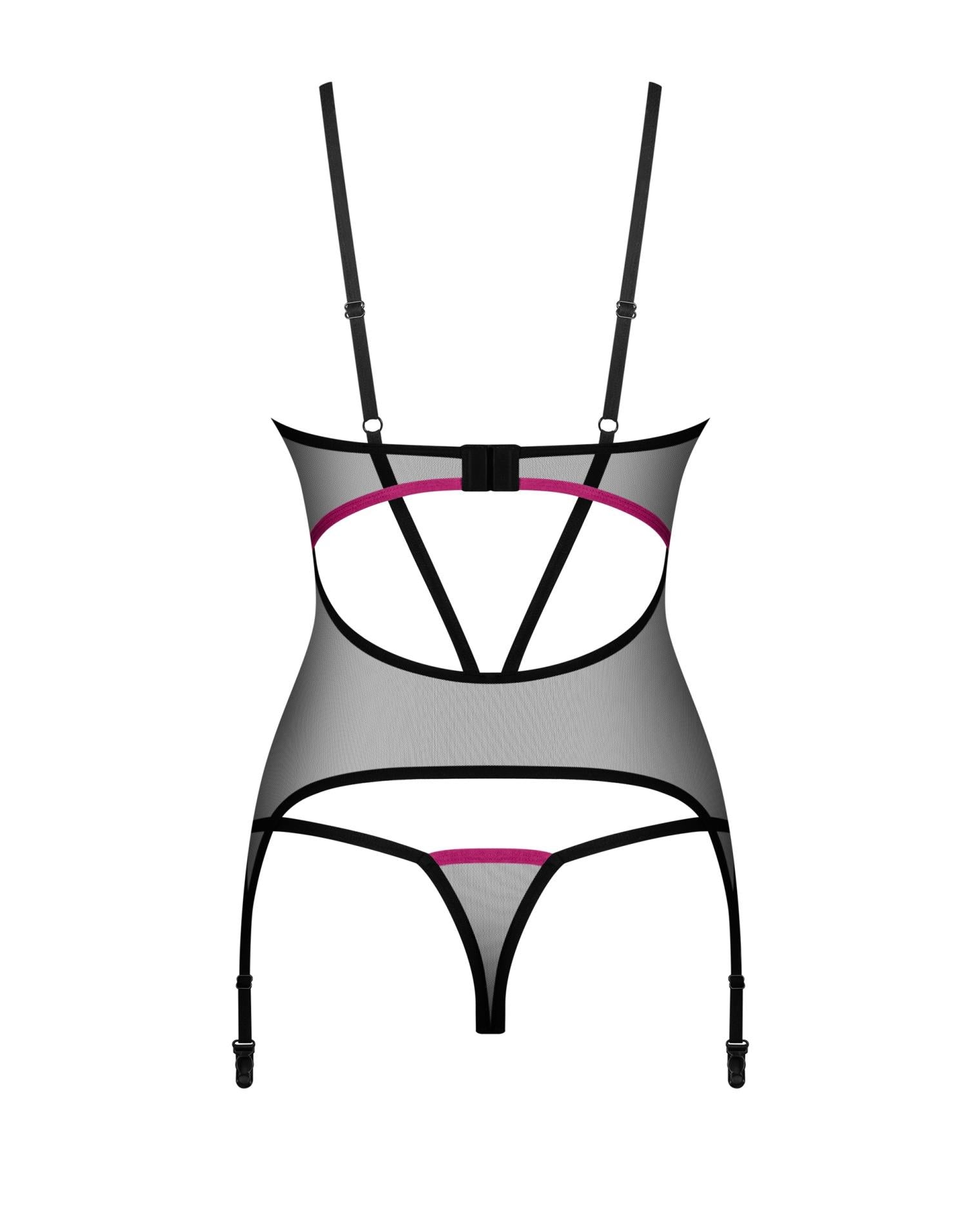 Corset transparent și tanga Novenes Obsessive negru XS/S