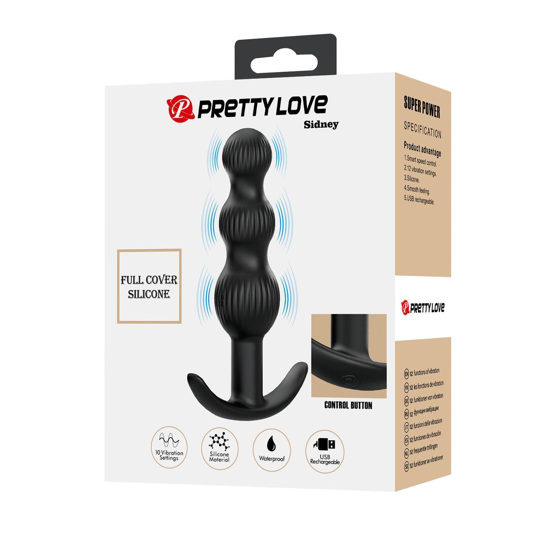 Dop anal vibrant din silicon cu 10 moduri Pretty Love Sidney și mărgele