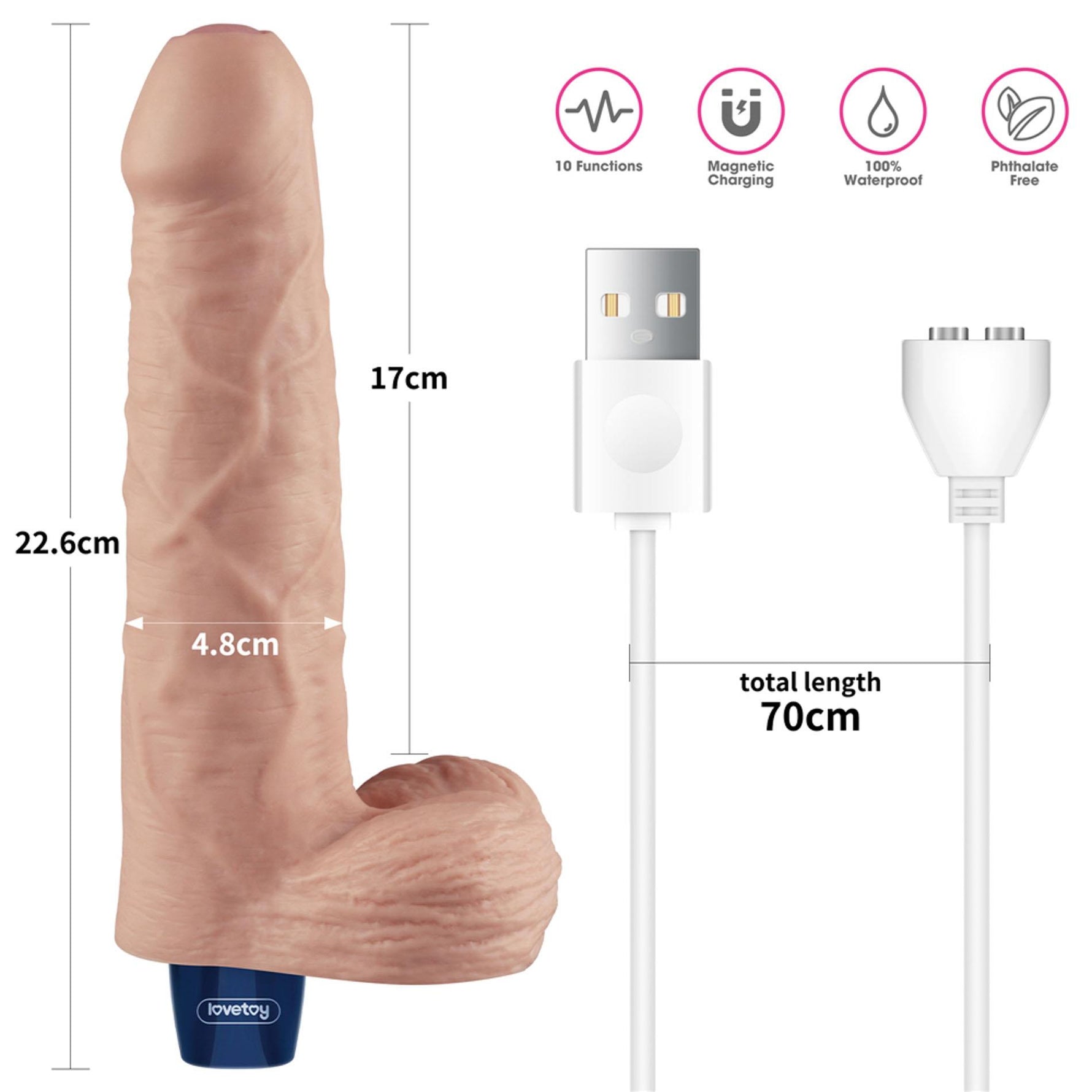 Dildo vibrant realist cu USB Lovetoy Real Softee 23 cm Flesh