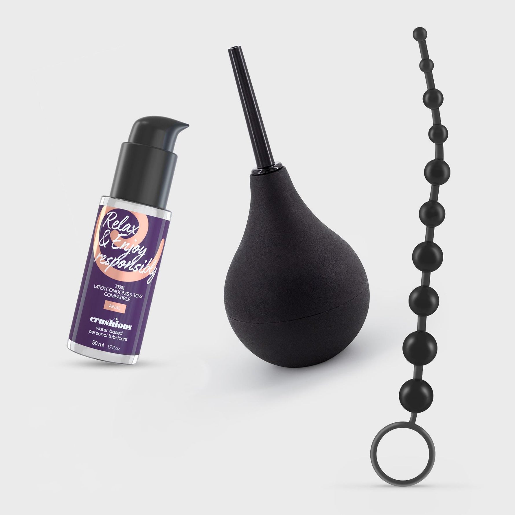 Set anal Crushious cu pere 90 ml, lanț cu 10 perle