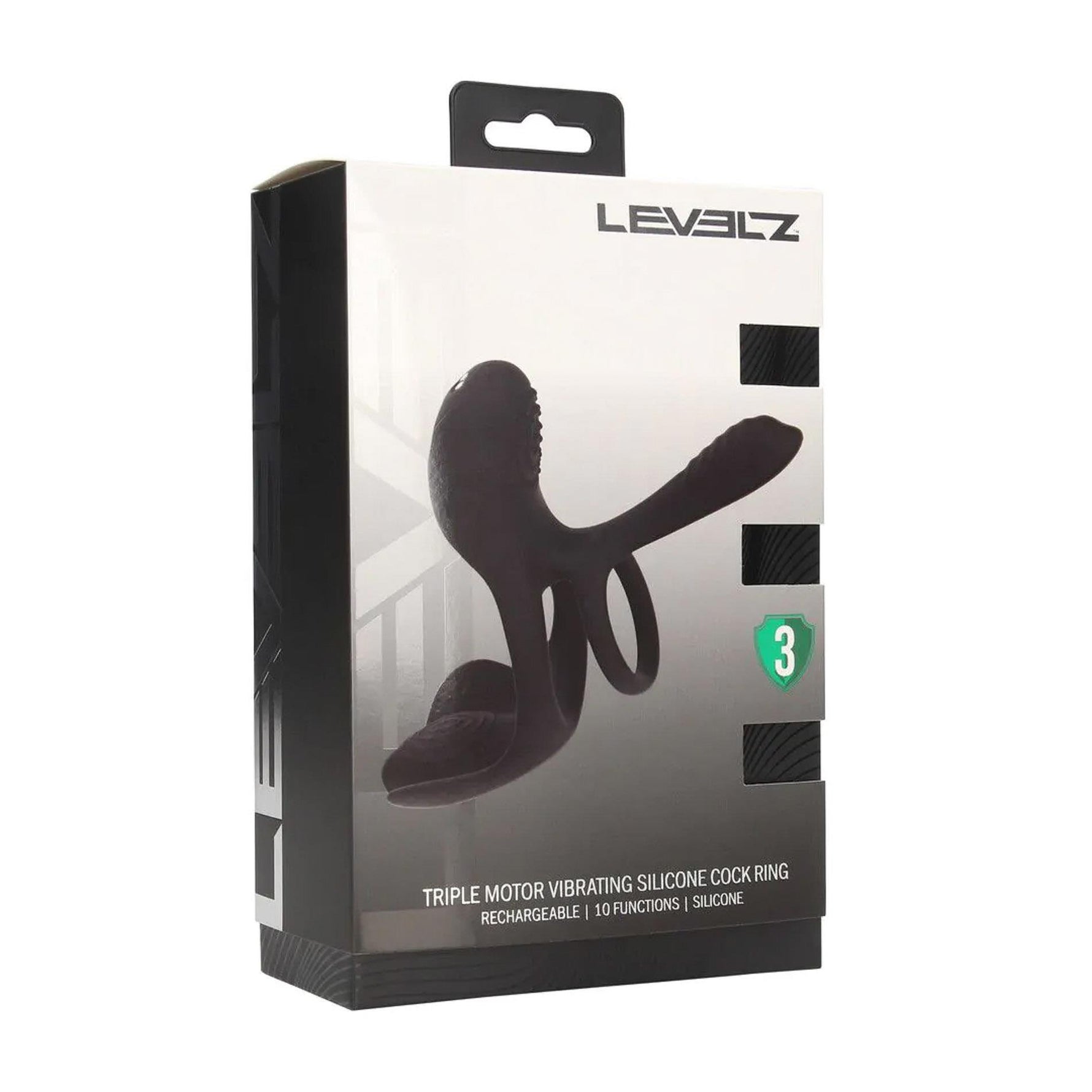 Inel pentru penis Levelz cu triplu motor din silicon, negru