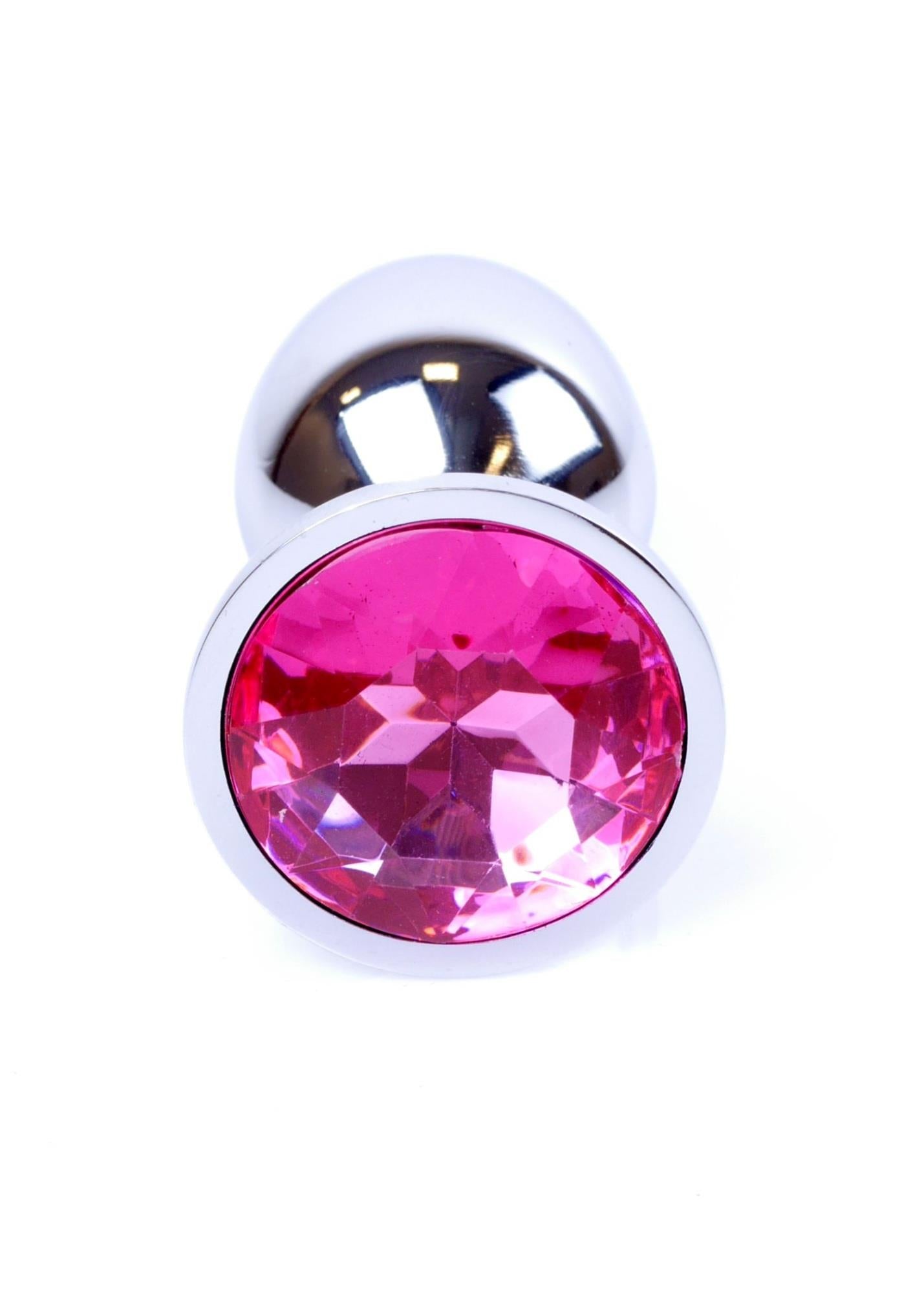 Dop anal HeavyFun argintiu cu cristal roz 7 cm