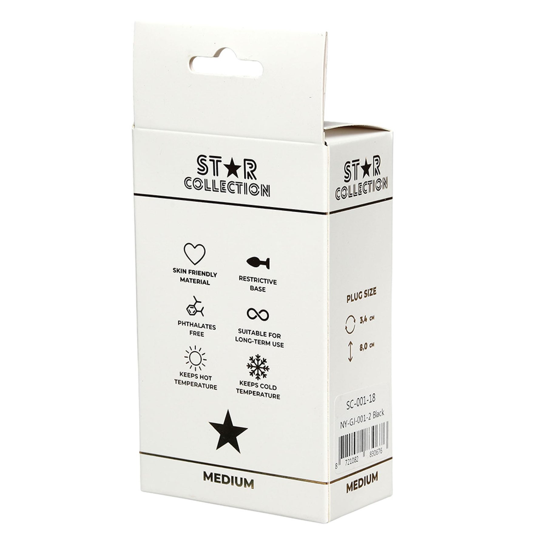 Colecția Star - Dop anal din silicon negru M - Piatră albastră deschisă