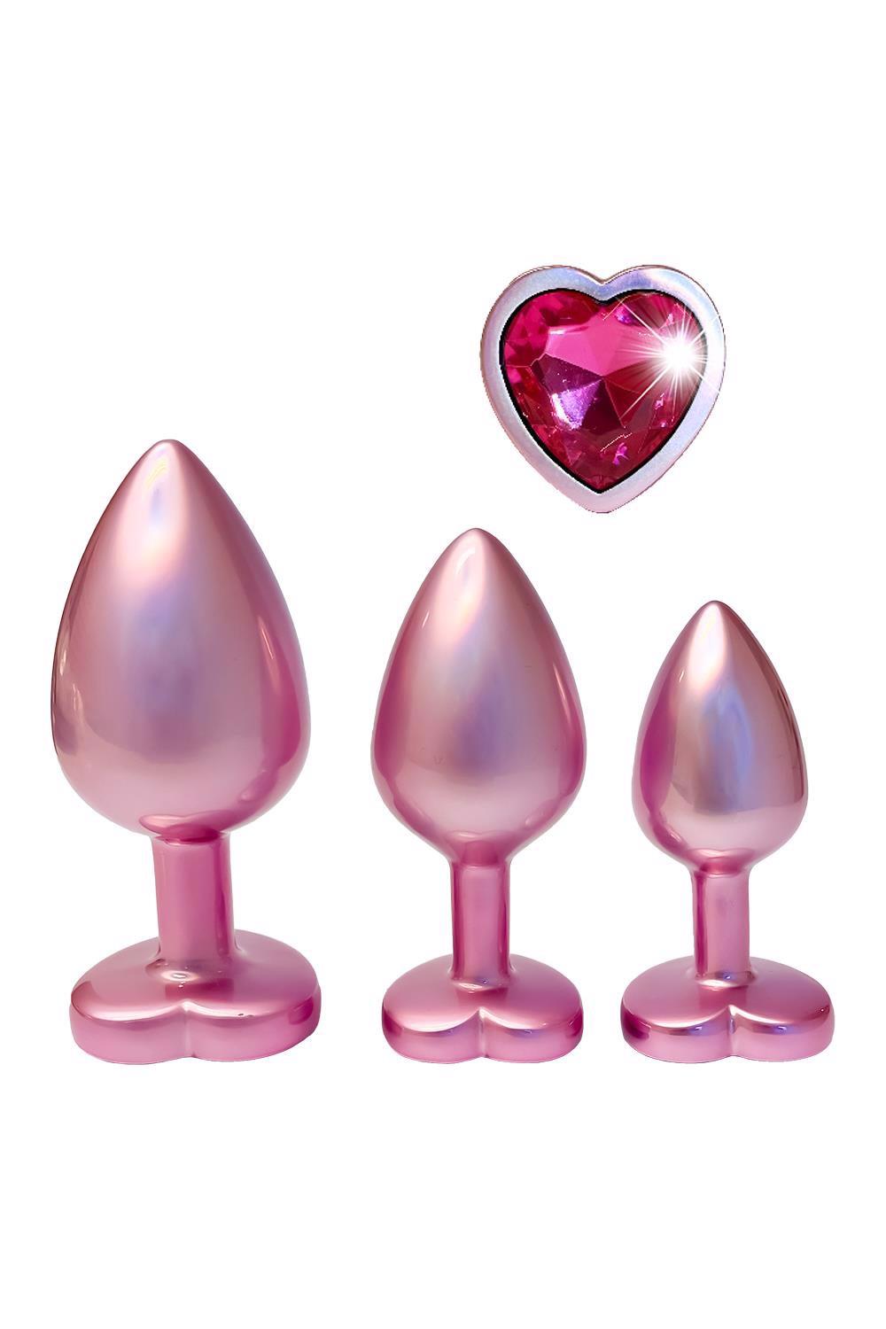 Set de dopuri anale din aluminiu roz strălucitor Love
