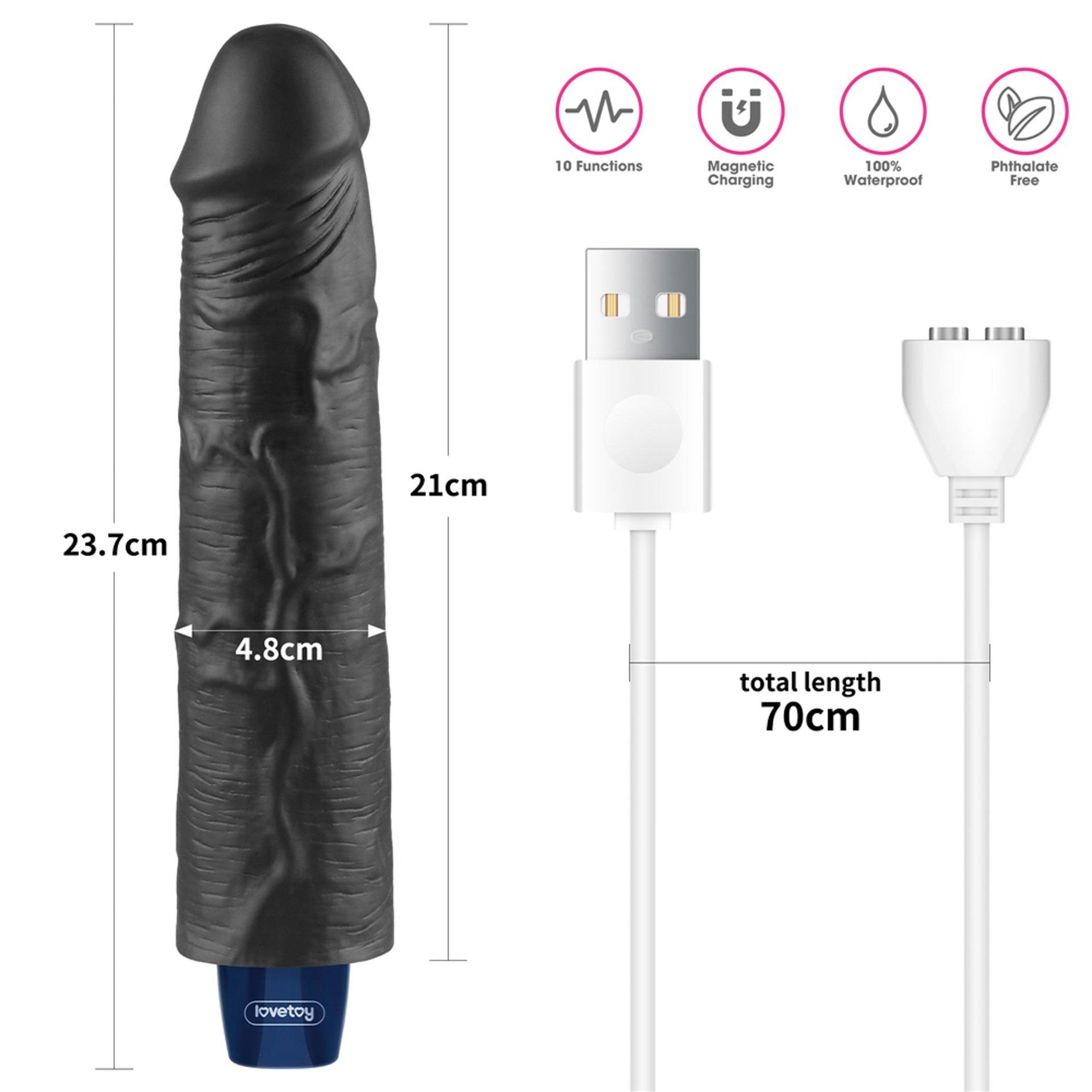 Lovetoy Softee Dildo Vibrator Realist Negru USB 24 cm