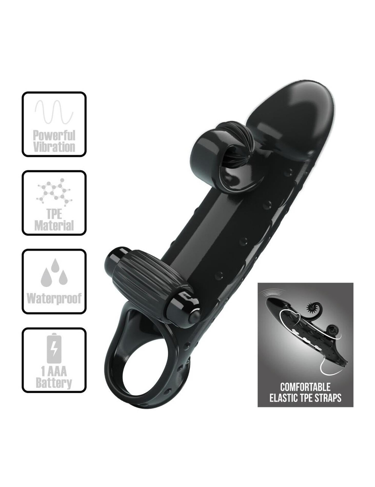 Extensor vibrant pentru penis Romance, negru, realist