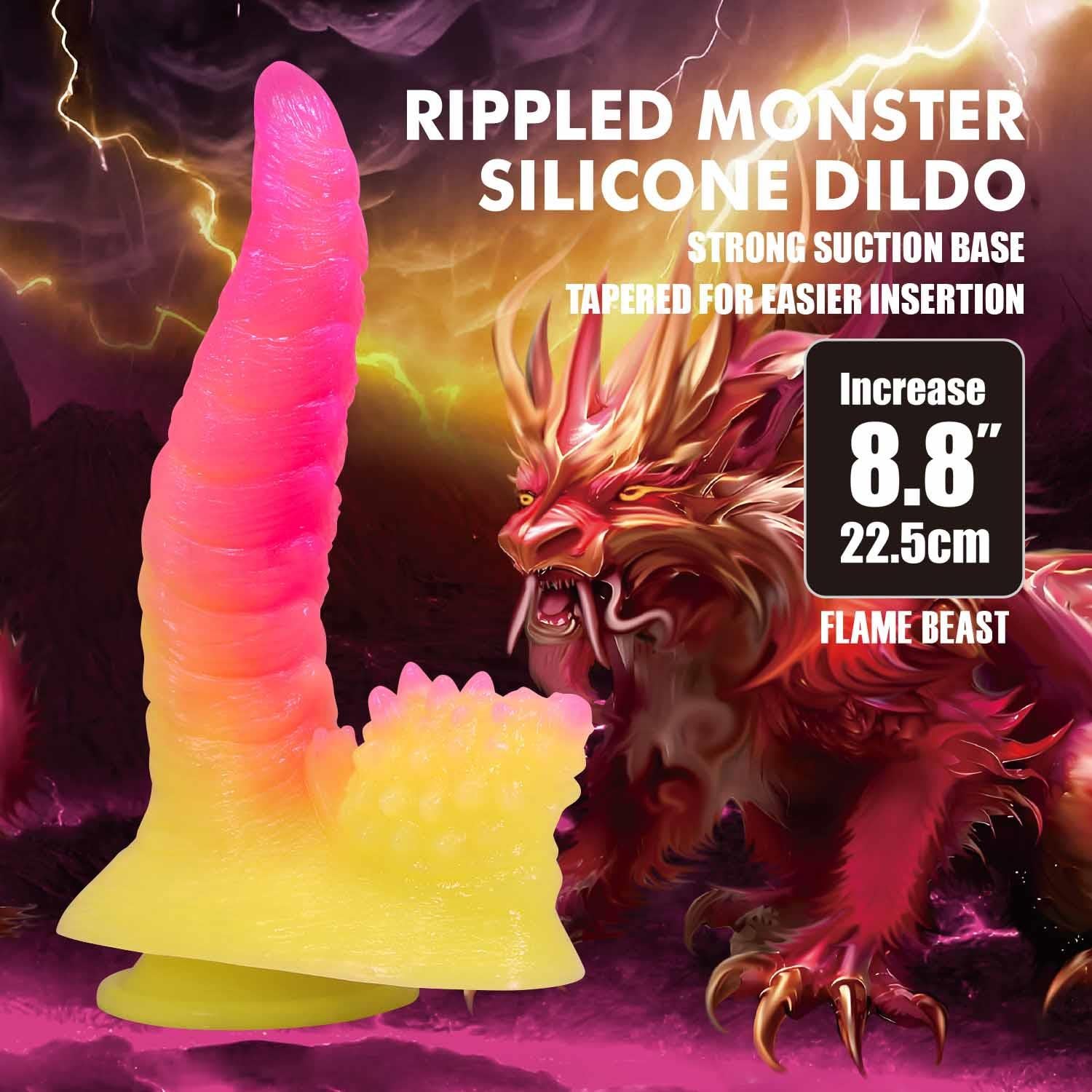 Dildo din silicon cu caneluri Power Monsters Flamebeast 22,5 cm