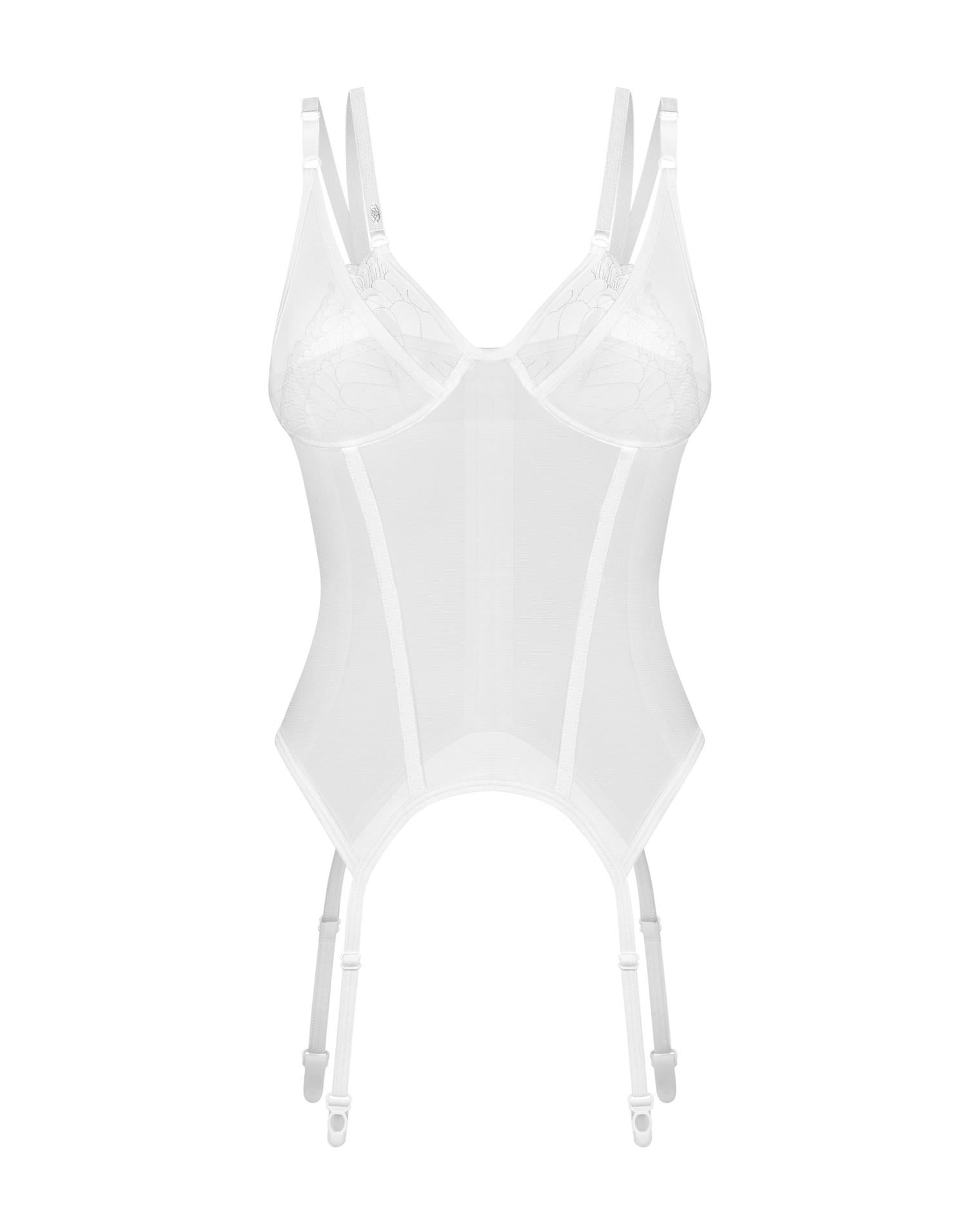 Corset Obsessive Arrowel 2XL/3XL din dantelă albă transparentă