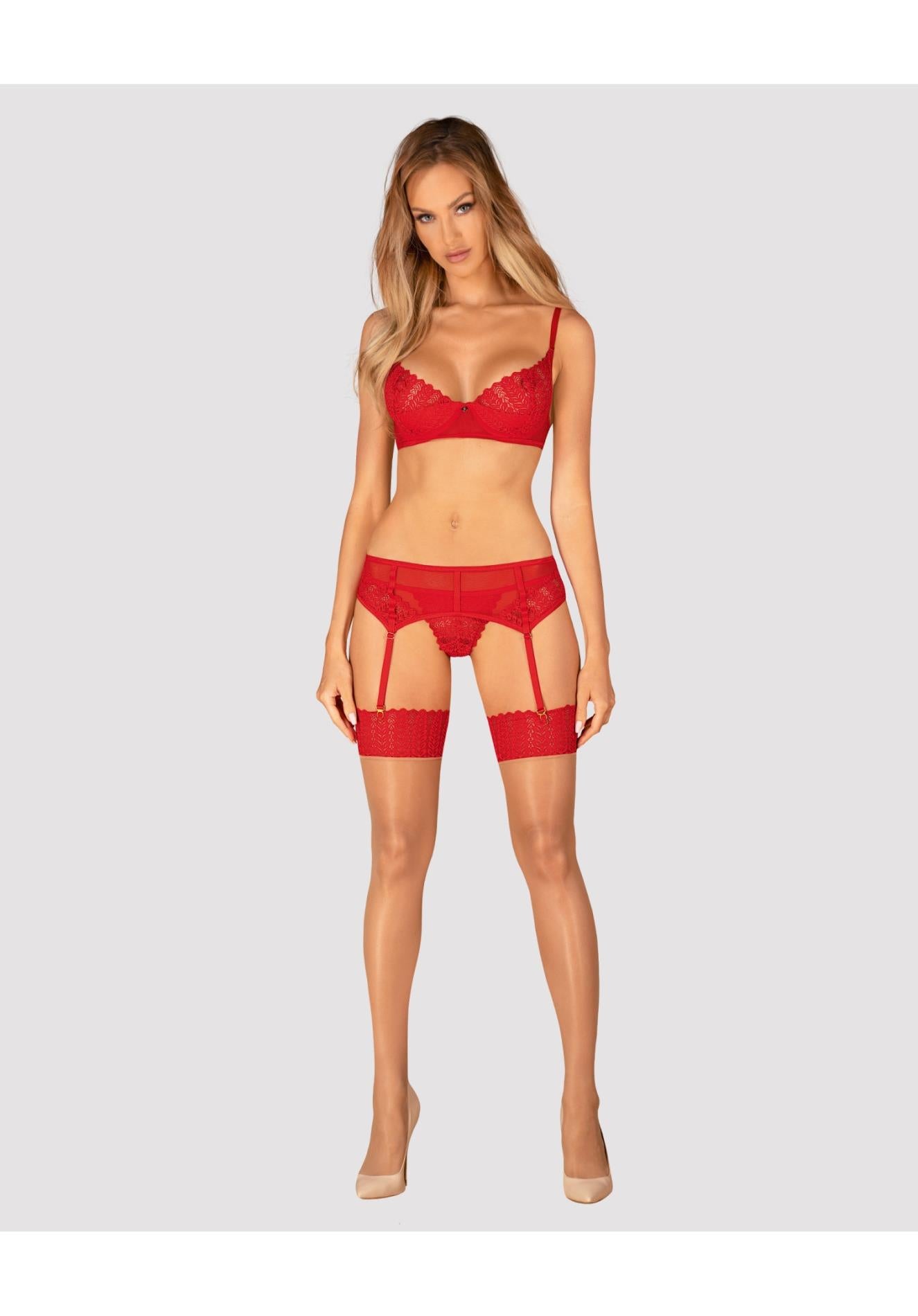 Set lenjerie erotică Obsessive Ingridia din dantelă roșie M/L