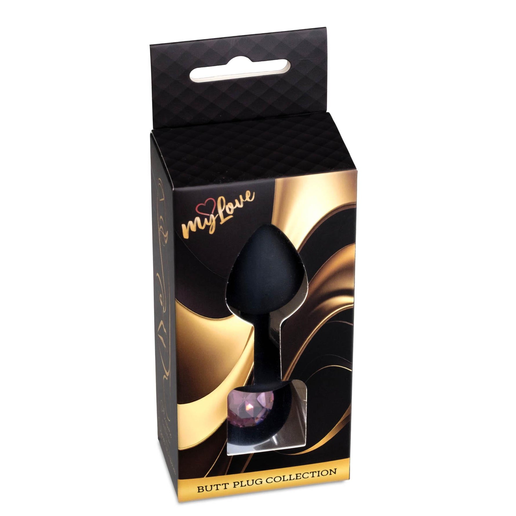 Plug anal din silicon MyLove Toys negru cu diamant, mediu, 8 cm
