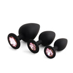 Set de dopuri anale din silicon HeavyFun, negre, cu cristale roz