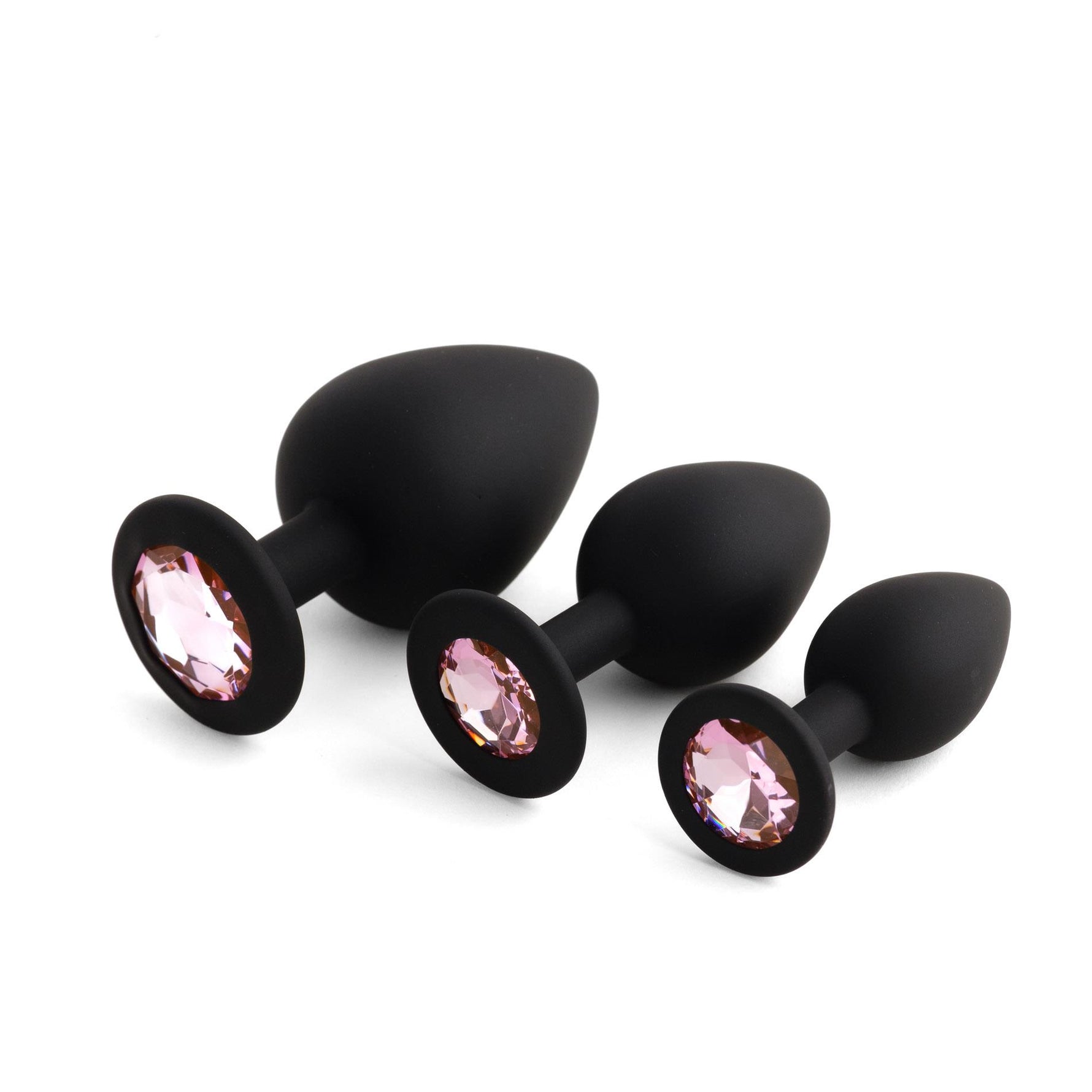 Set de dopuri anale din silicon HeavyFun, negre, cu cristale roz