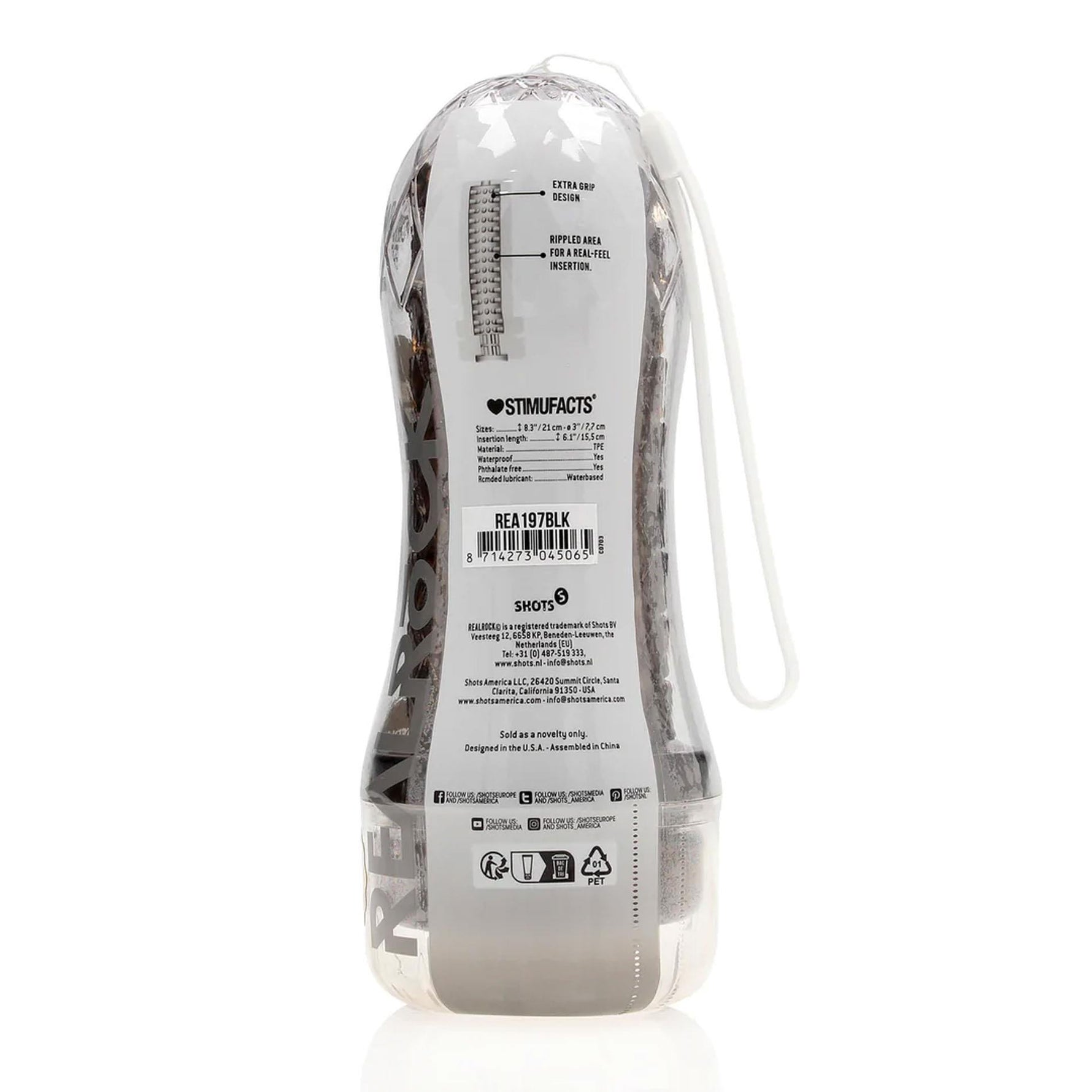 Masturbator texturat RealRock TPE Negru 21 cm