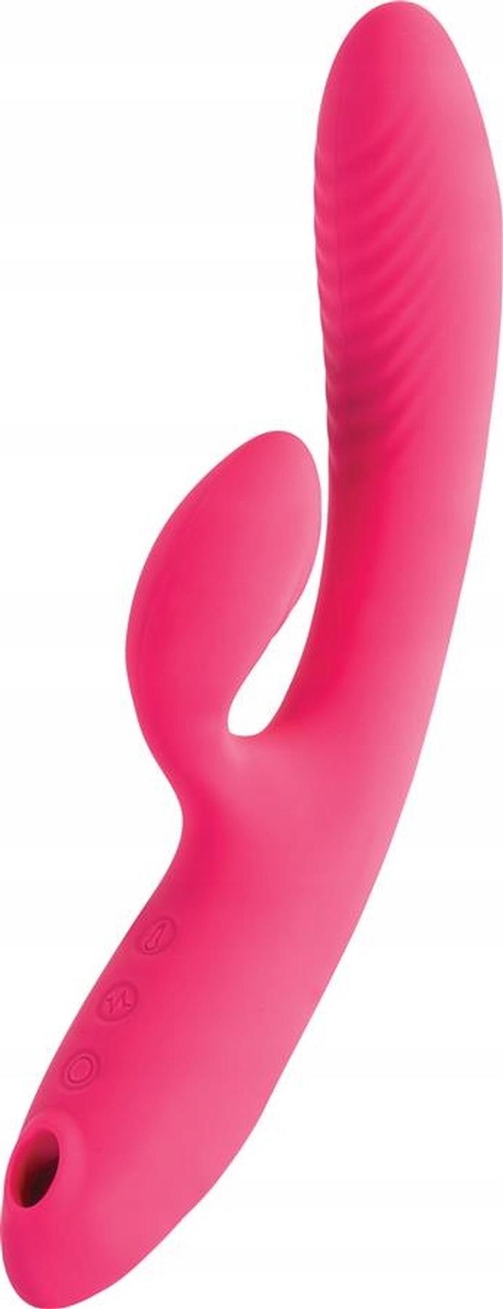 Vibrator JOS Enila cu iepuraș, silicon roz, 23 cm, USB