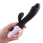 Vibrator Power Escorts din silicon cu formă de iepuraș, 20 cm, negru