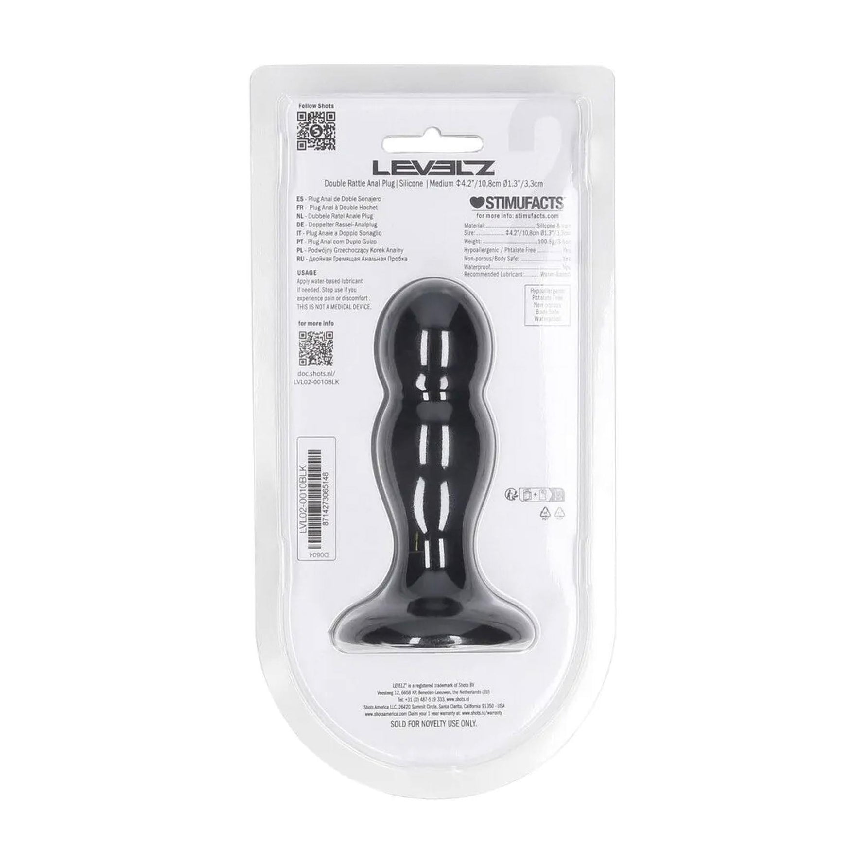 Dop anal dublu din silicon Levelz cu clichet negru M 11 cm