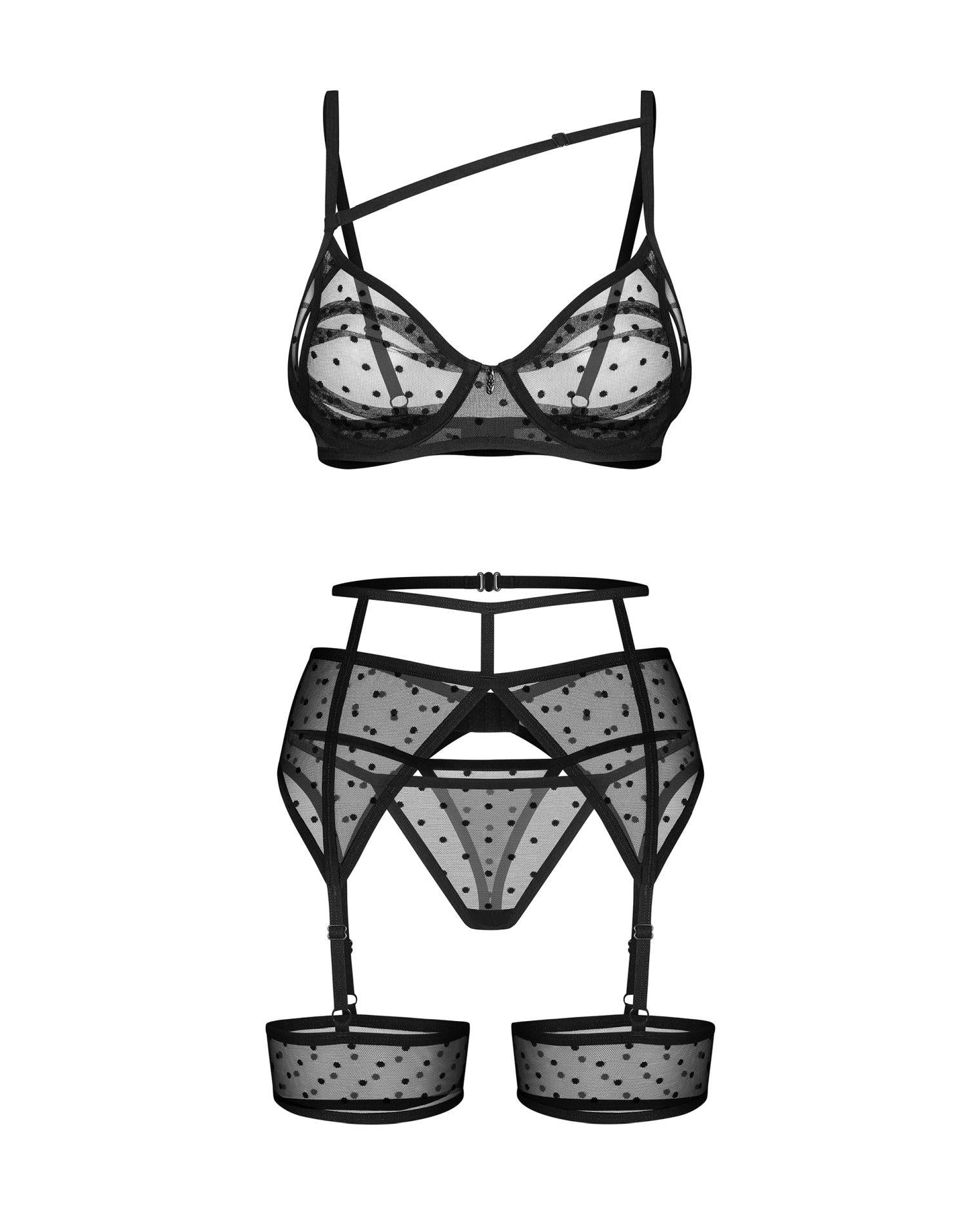 Set lenjerie intimă Nuites transparent cu buline Obsessive 2XL/3XL