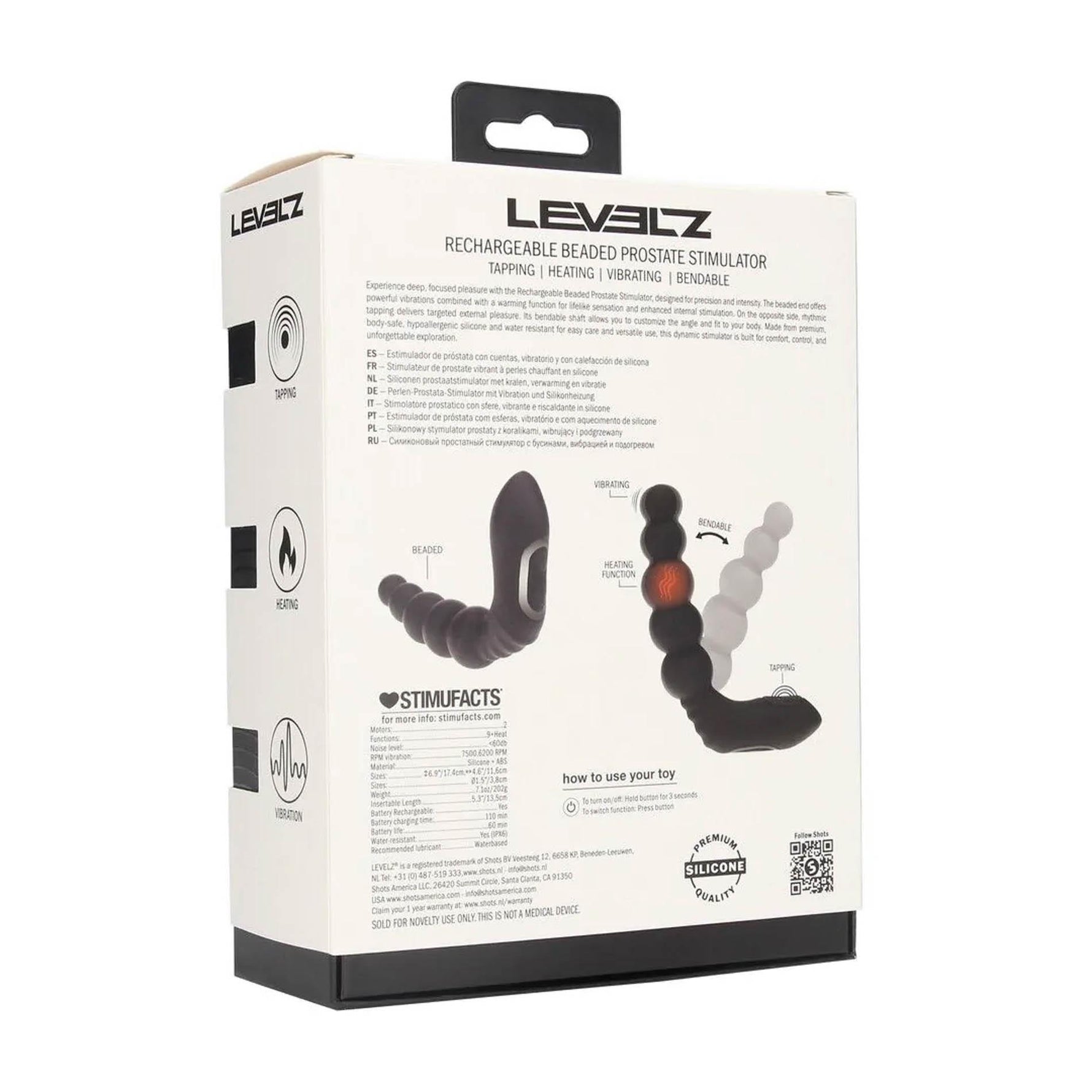 Stimulator de prostată vibrant, încălzit, flexibil, din silicon negru