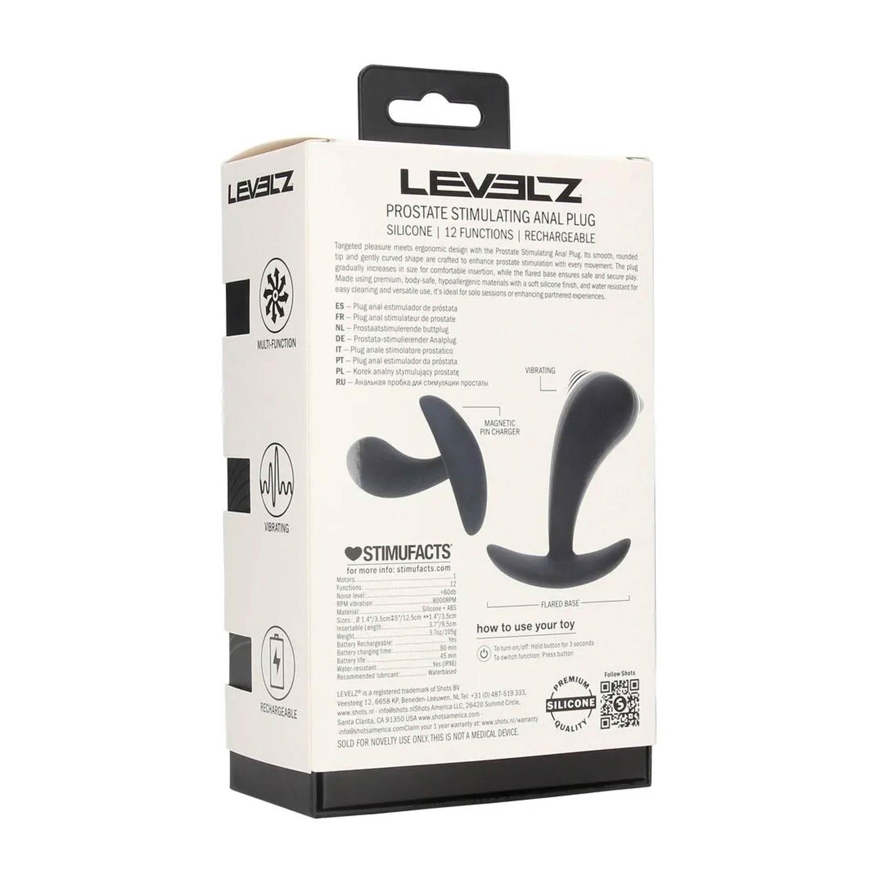 Levelz M Masaj vibrant pentru prostată din silicon, negru, 12,5 cm