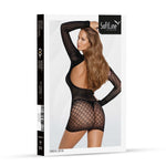 Rochie SoftLine cu mânecă lungă din dantelă, plasă, neagră, mărime universală
