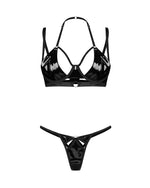 Set lenjerie intimă Obsessive Keira Lise din imitație de latex negru 2XL/3XL