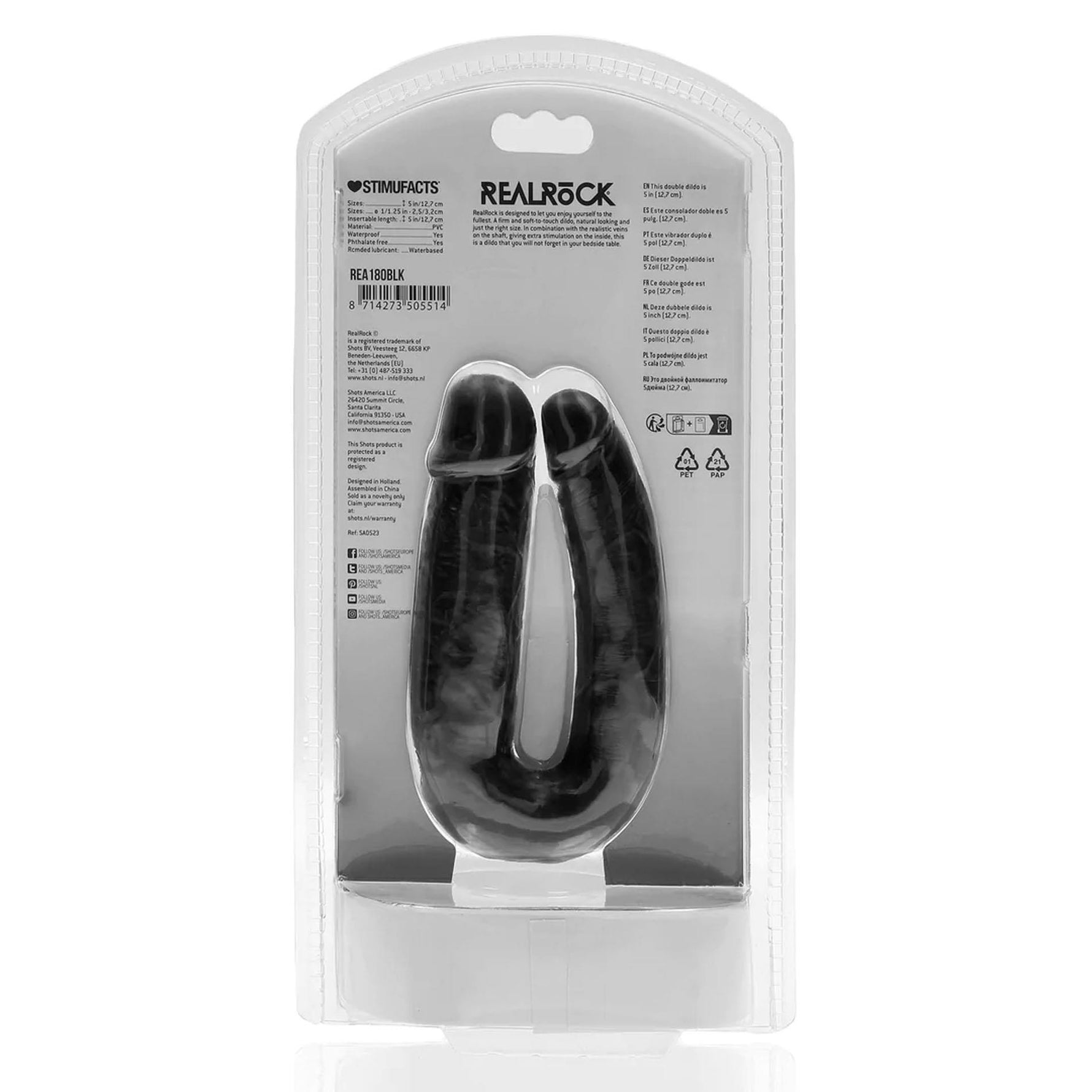 Dildo dublu în formă de U RealRock 12,7 cm negru