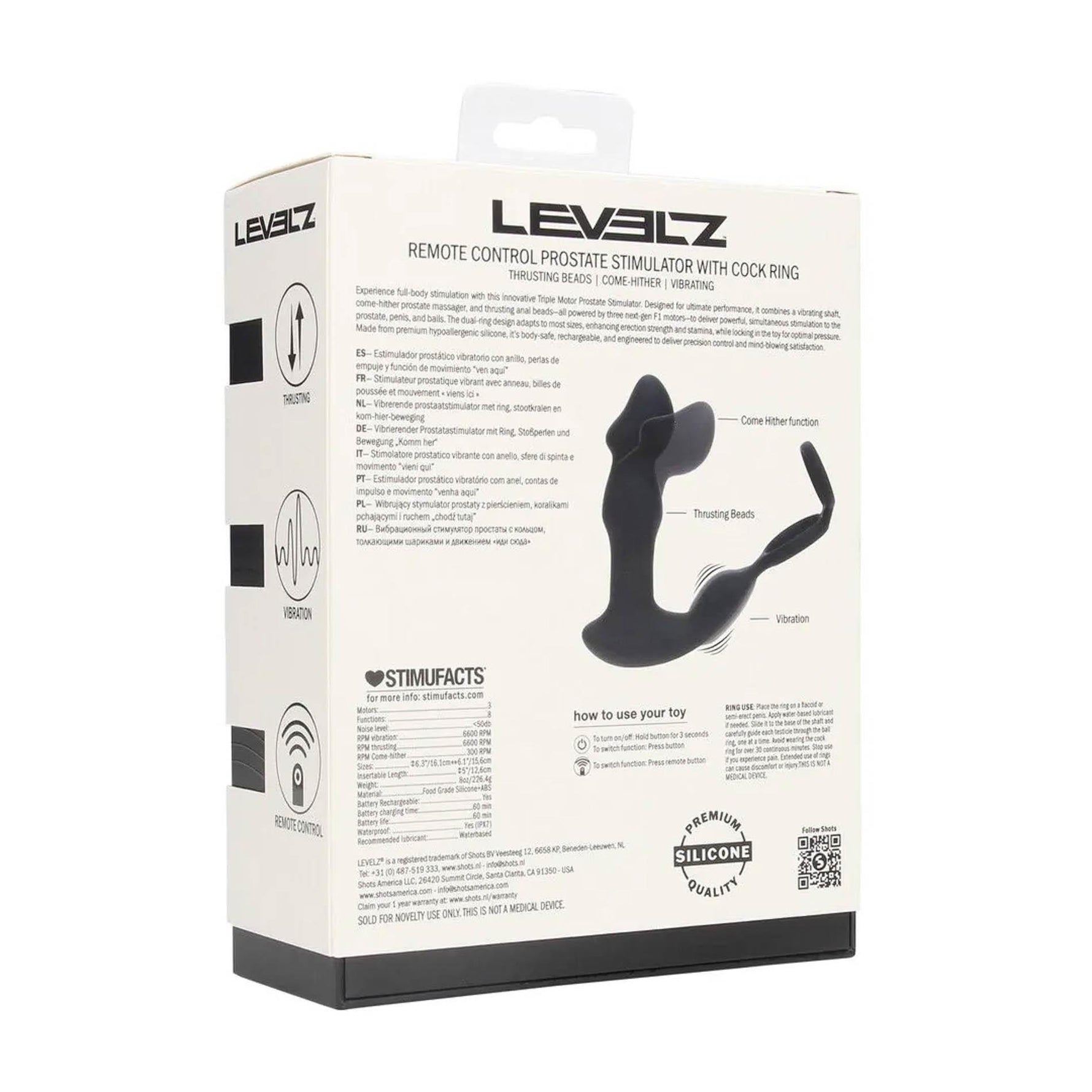 Masaj vibrant pentru prostată Levelz cu inel din silicon, negru