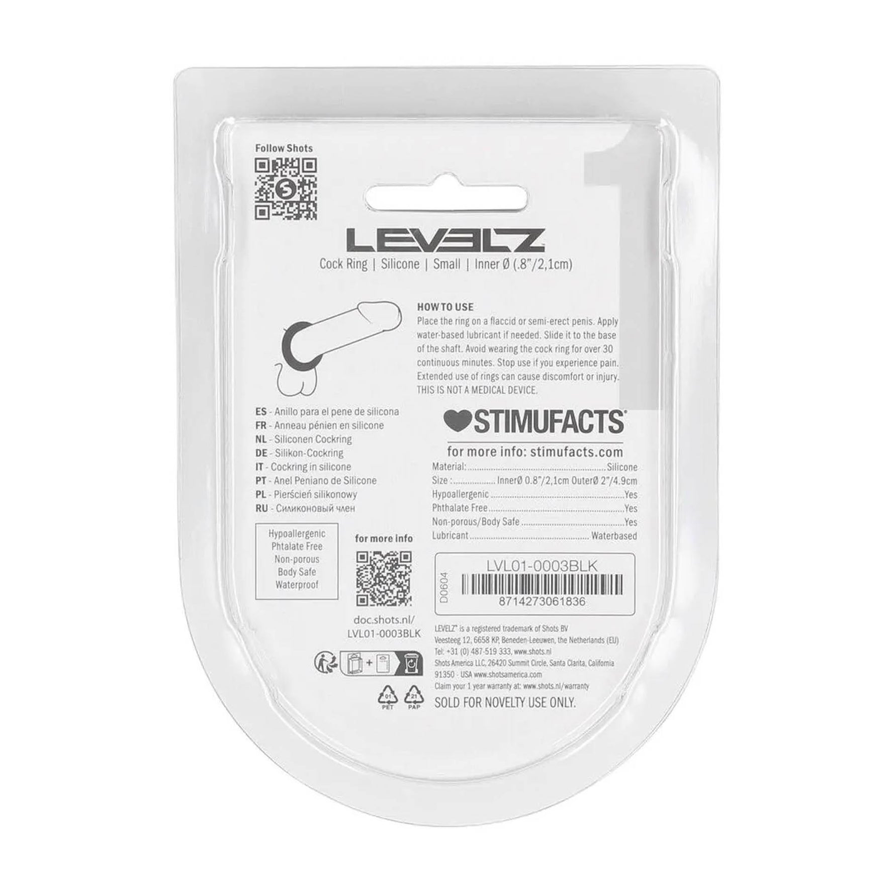 Inel pentru penis Levelz by Shots S din silicon, negru