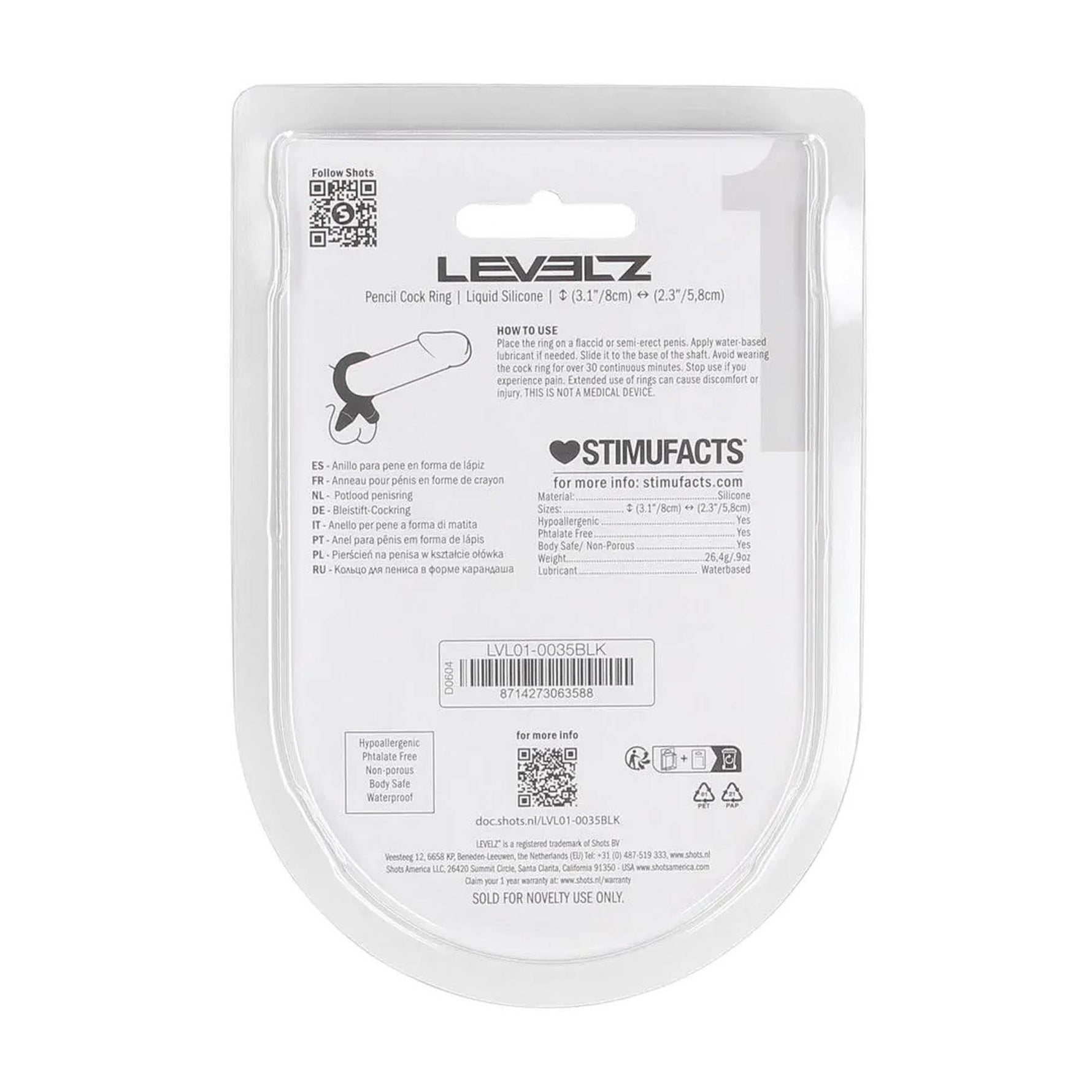 Inel pentru penis Levelz din silicon, negru, 8 cm