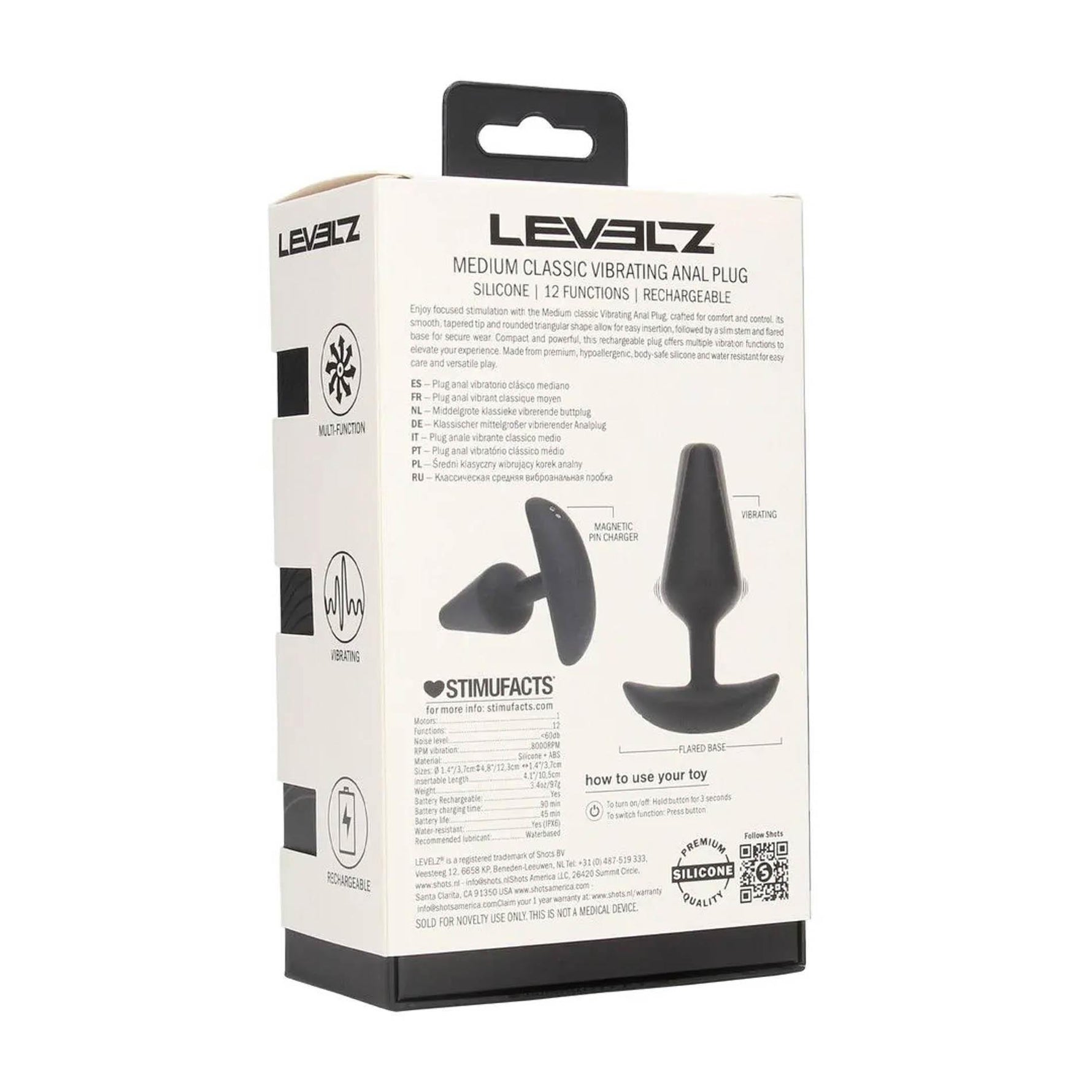 Dop anal vibrant din silicon Levelz M, negru, 12 cm
