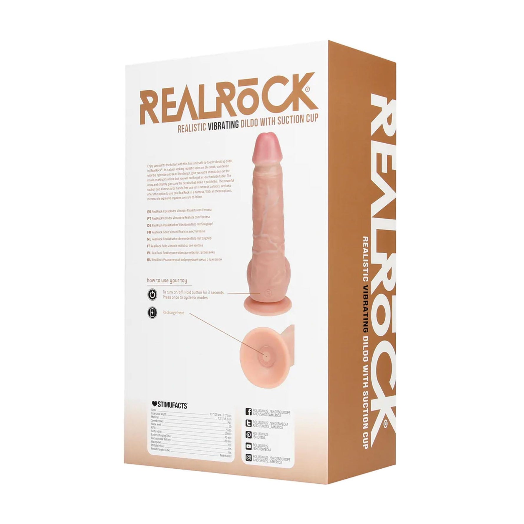 Vibrator realist RealRock cu testicule, culoarea pielii, 25 cm