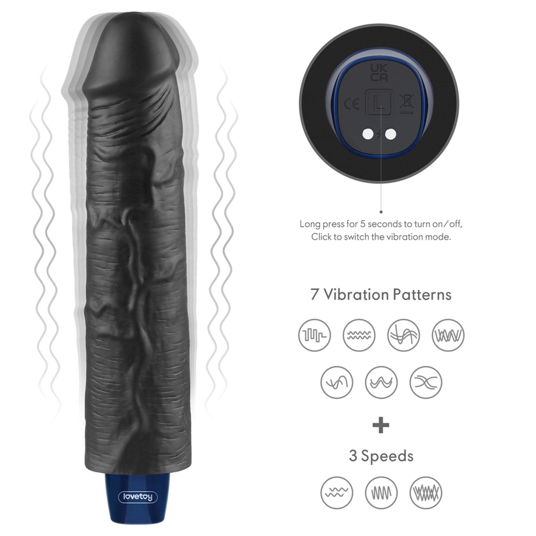Lovetoy Softee Dildo Vibrator Realist Negru USB 24 cm