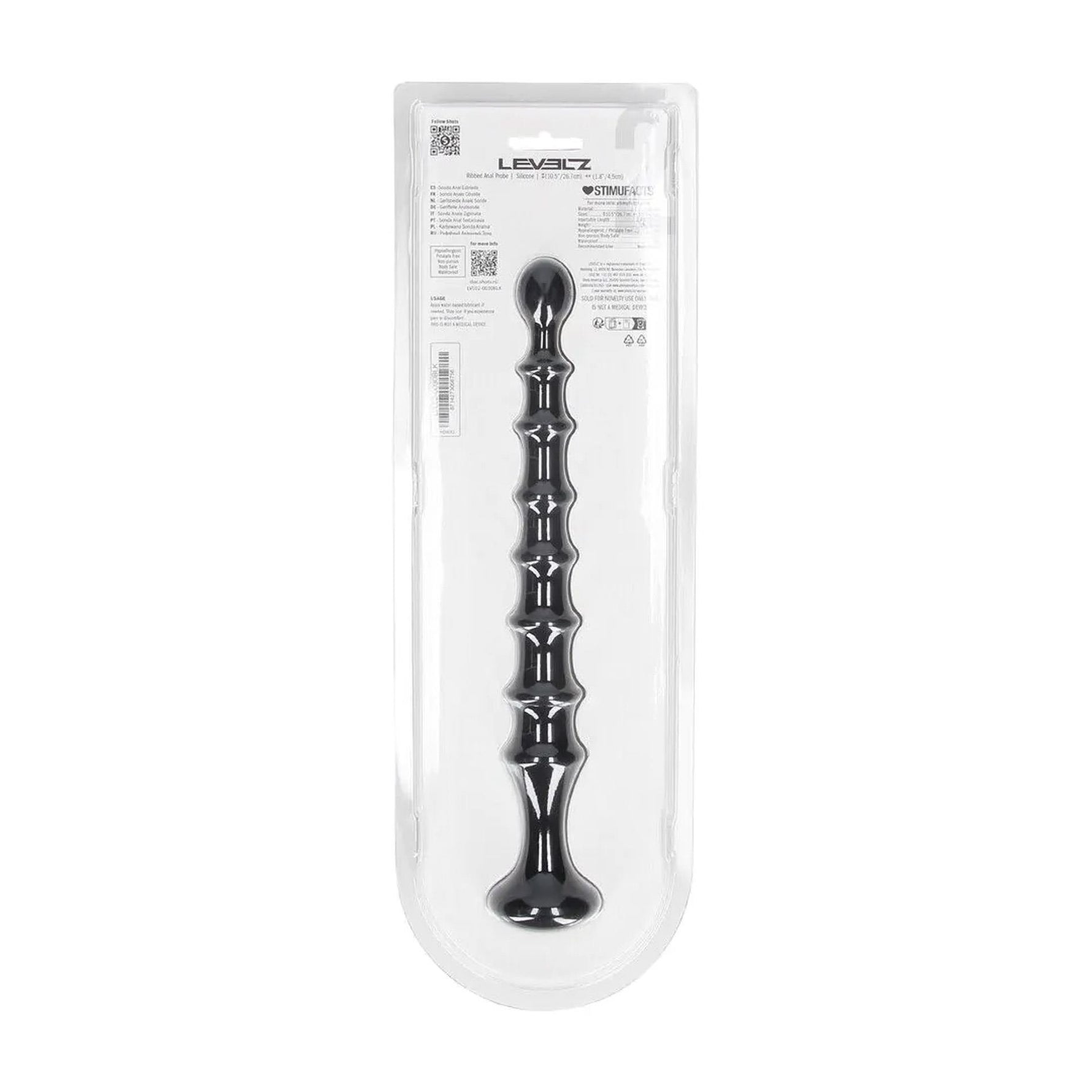Sondă anală cu nervuri Levelz din silicon, neagră, 26,7 cm