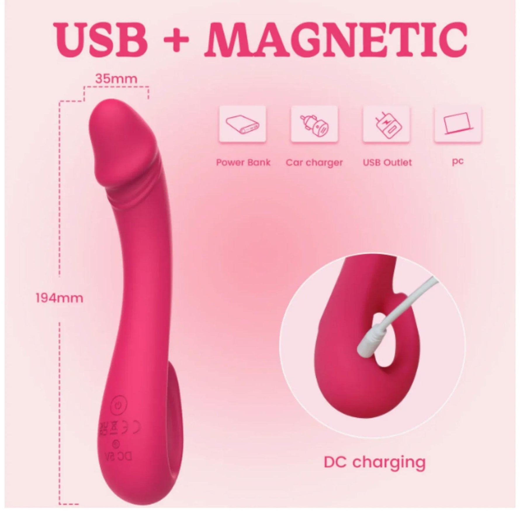 Vibrator Vibey pentru punctul G, flexibil, roz, USB, 19 cm