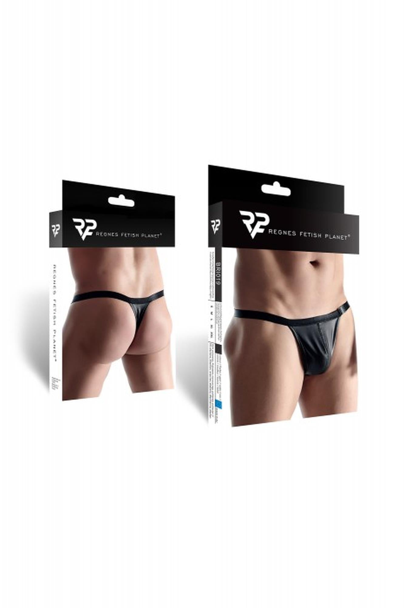 Tanga bărbătească Regnes Fetish Planet cu aspect ud și închidere, negru, M